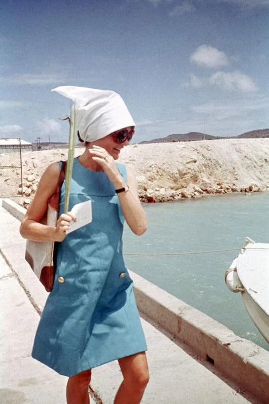 jackie in blue dress and watch