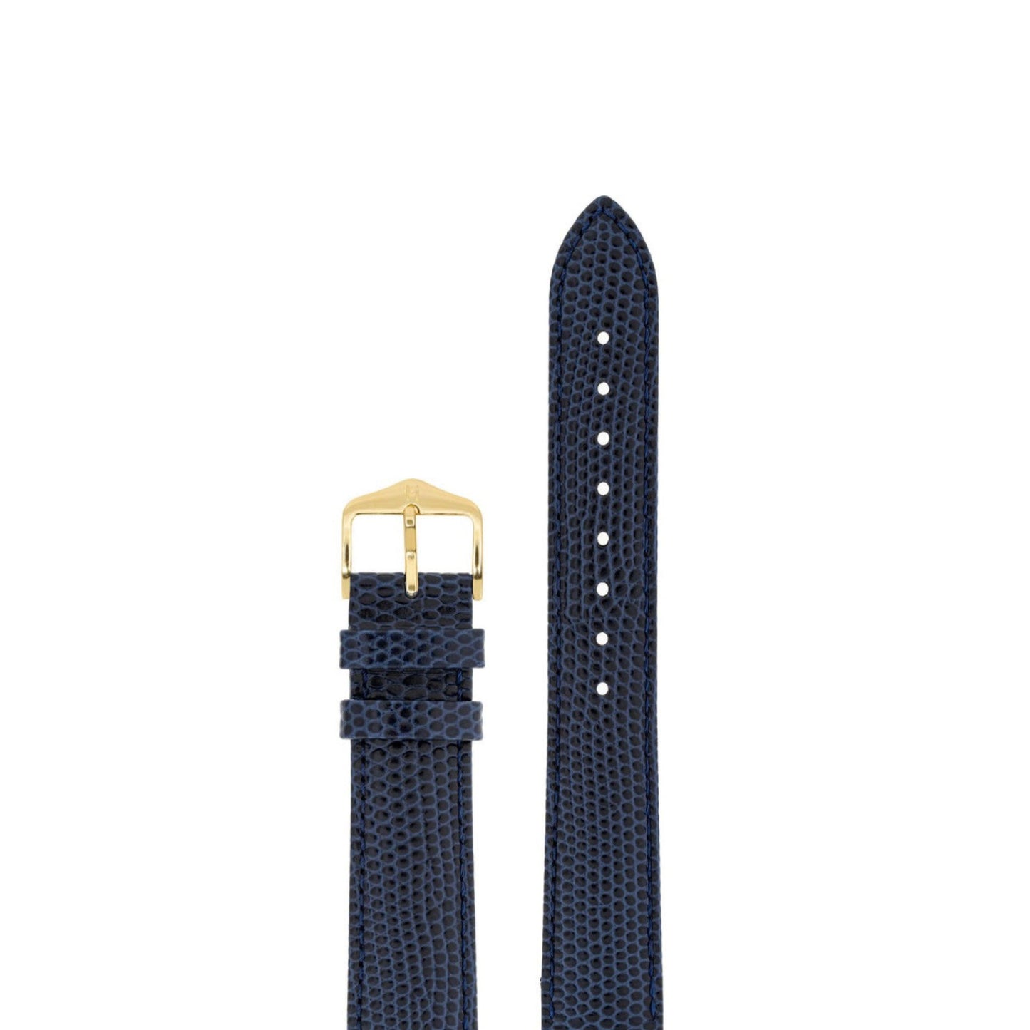 Kimsey Watch Strap: Navy Lizard-Embossed Leather with gold hardware