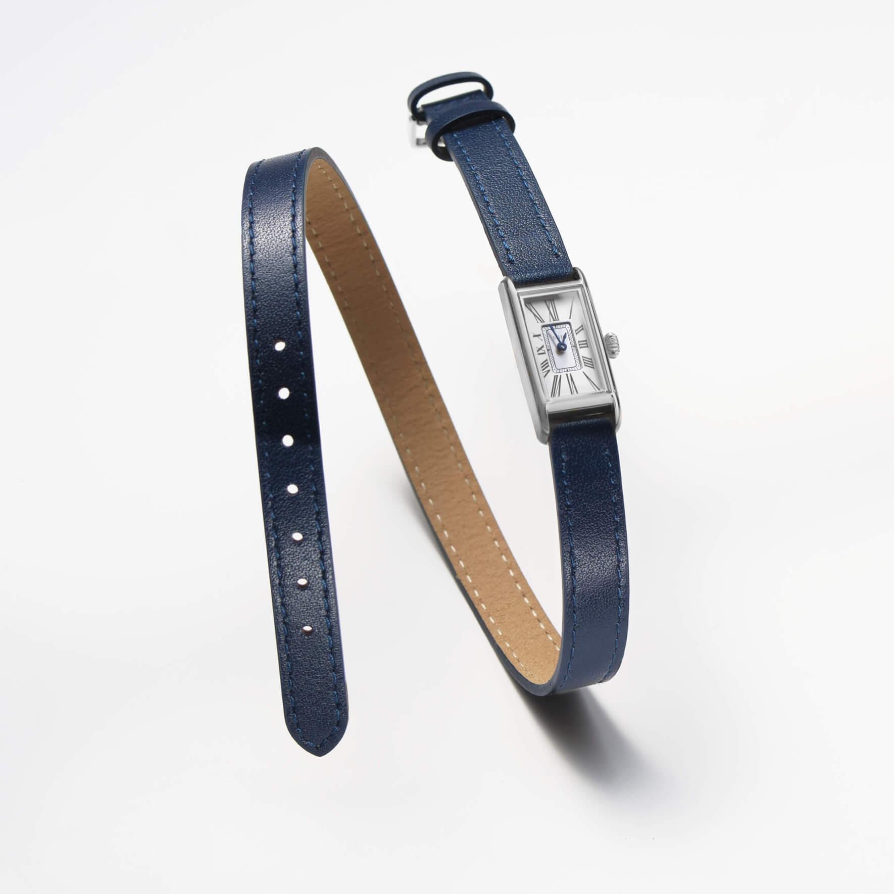 Navy Kimsey Watch in Brown Leather “Double Wrap” Strap and silver hardware