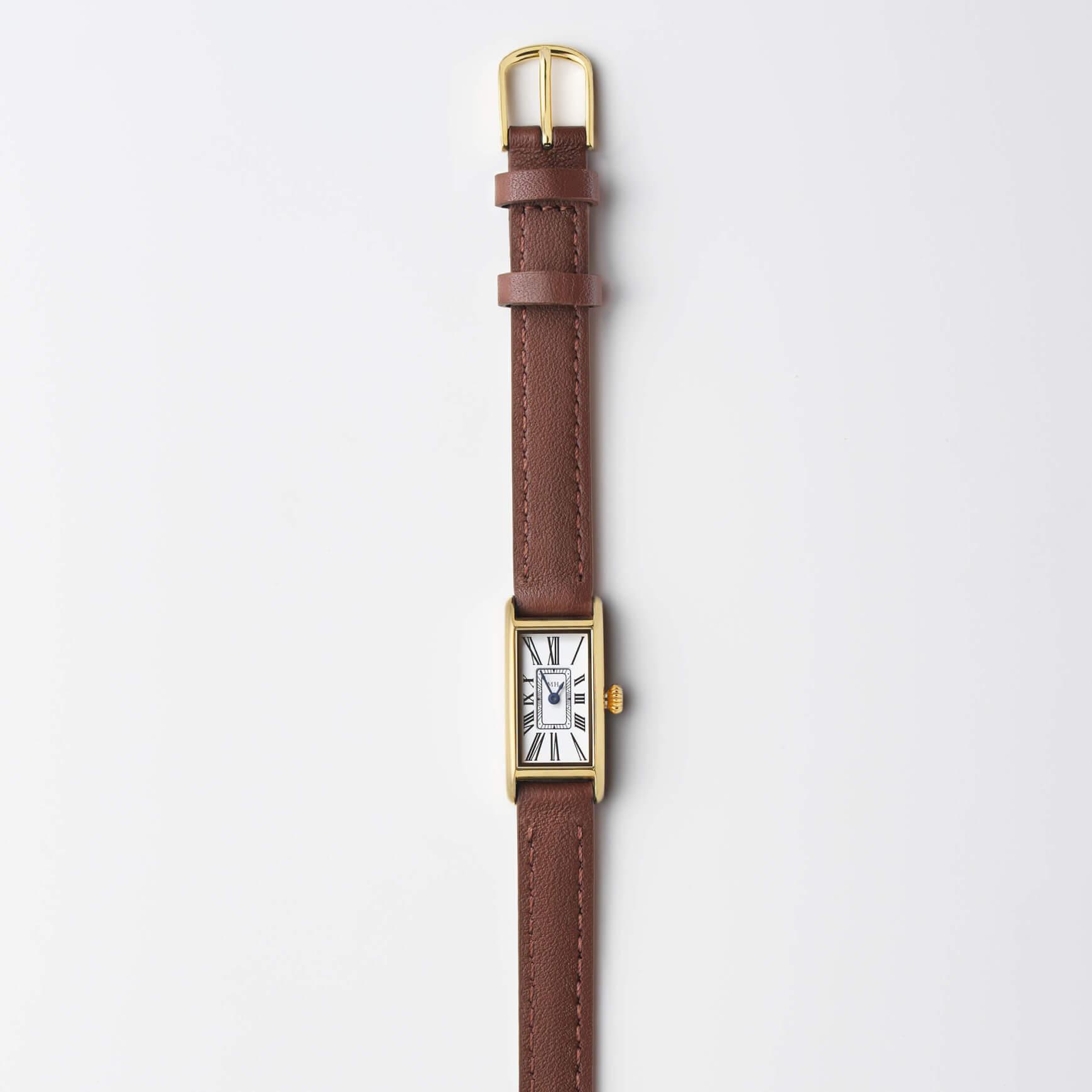 Kimsey Watch in Brown Leather “Double Wrap” Strap and gold hardware