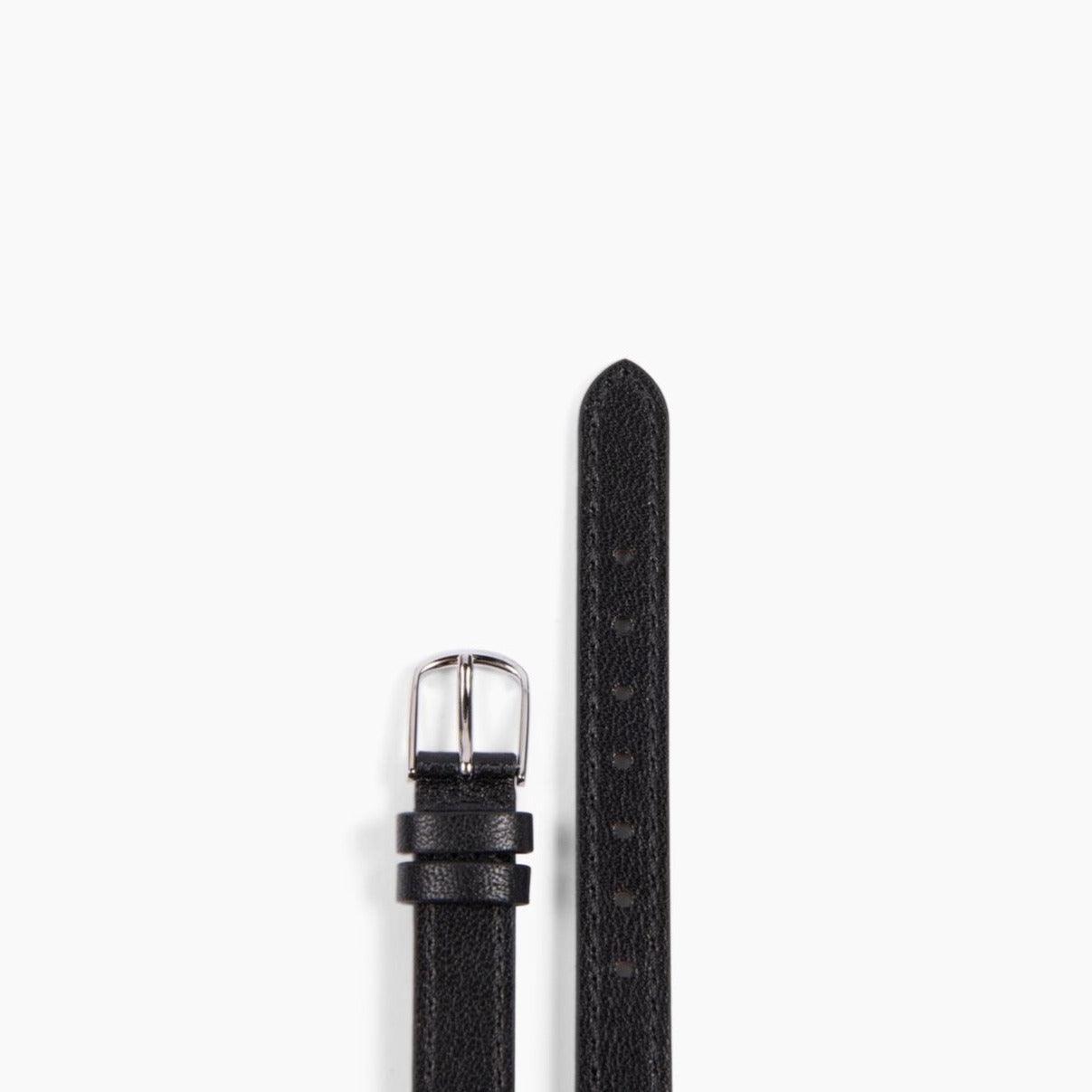 black double leather strap with silver hardware