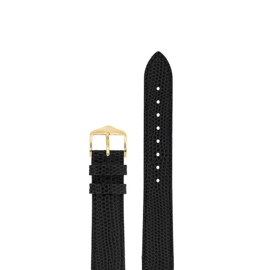 Kimsey Watch Strap: Black Lizard-Embossed Leather with gold hardware