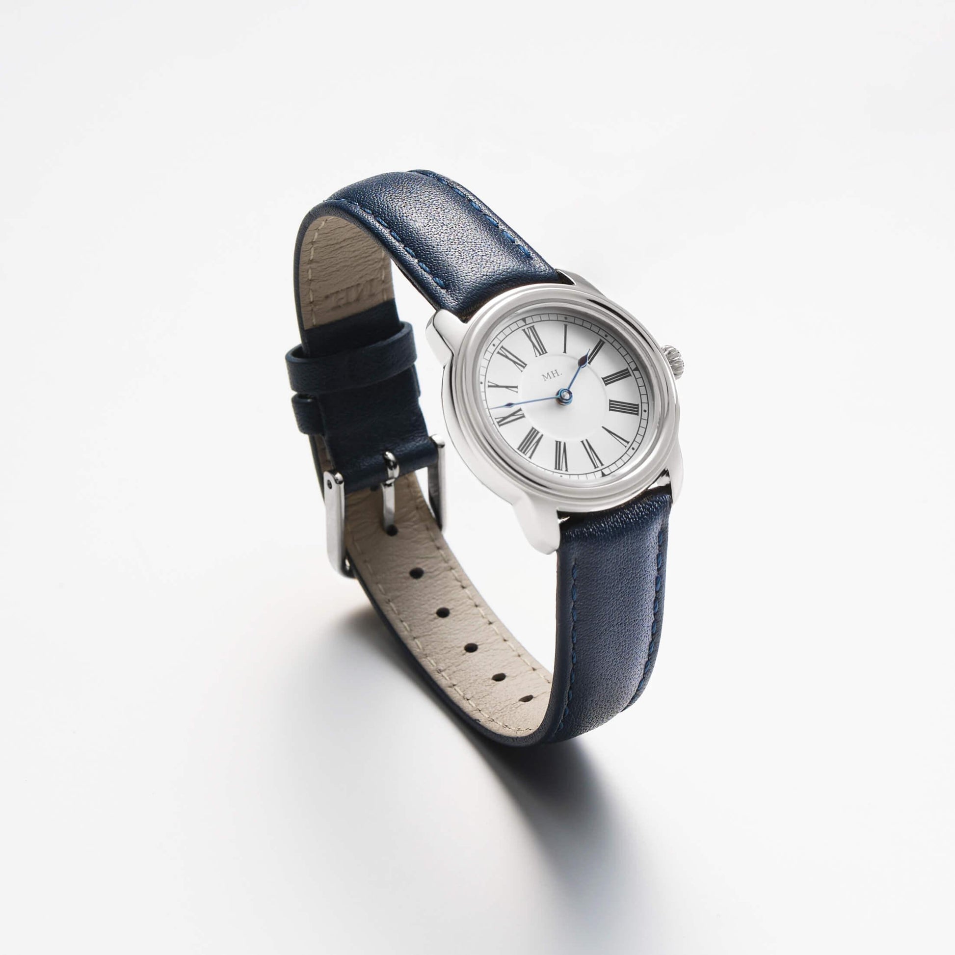 Harriet Watch in silver with Navy Leather Strap