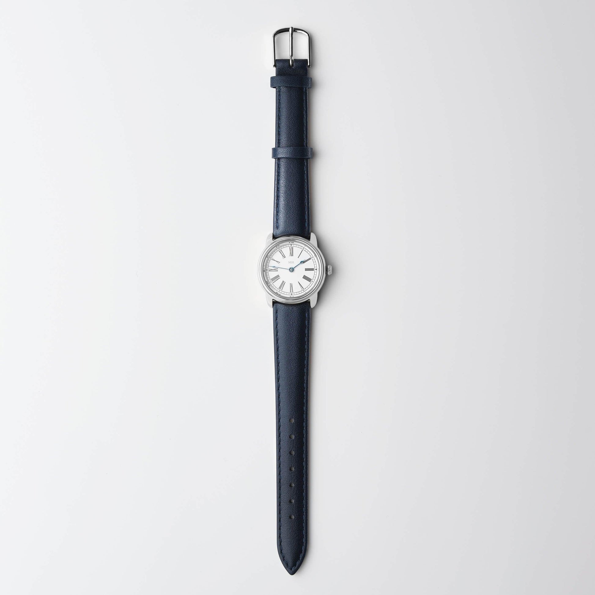Harriet Watch in silver with Navy Leather Strap