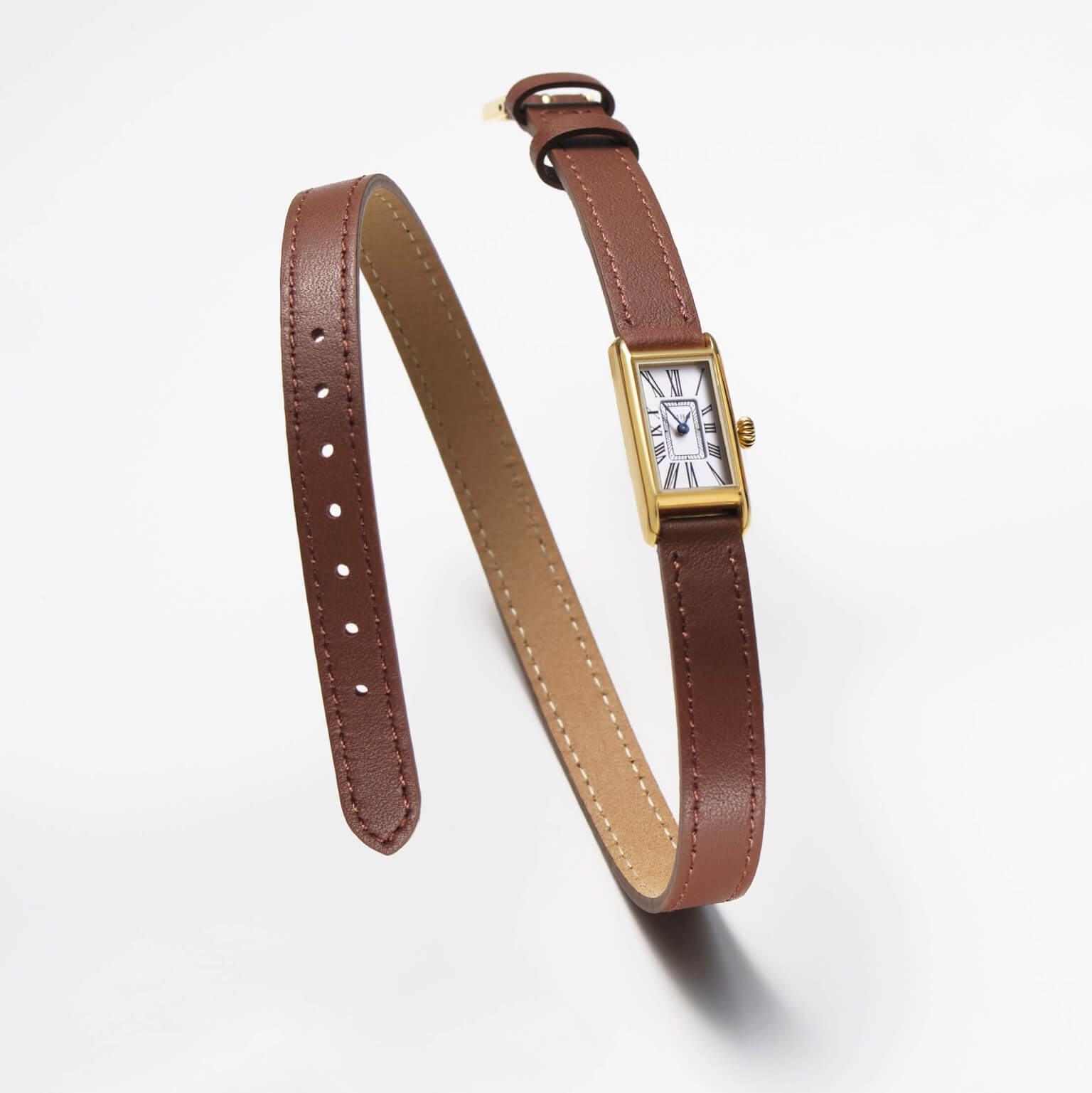 Kimsey Watch in Brown Leather “Double Wrap” Strap and gold hardware