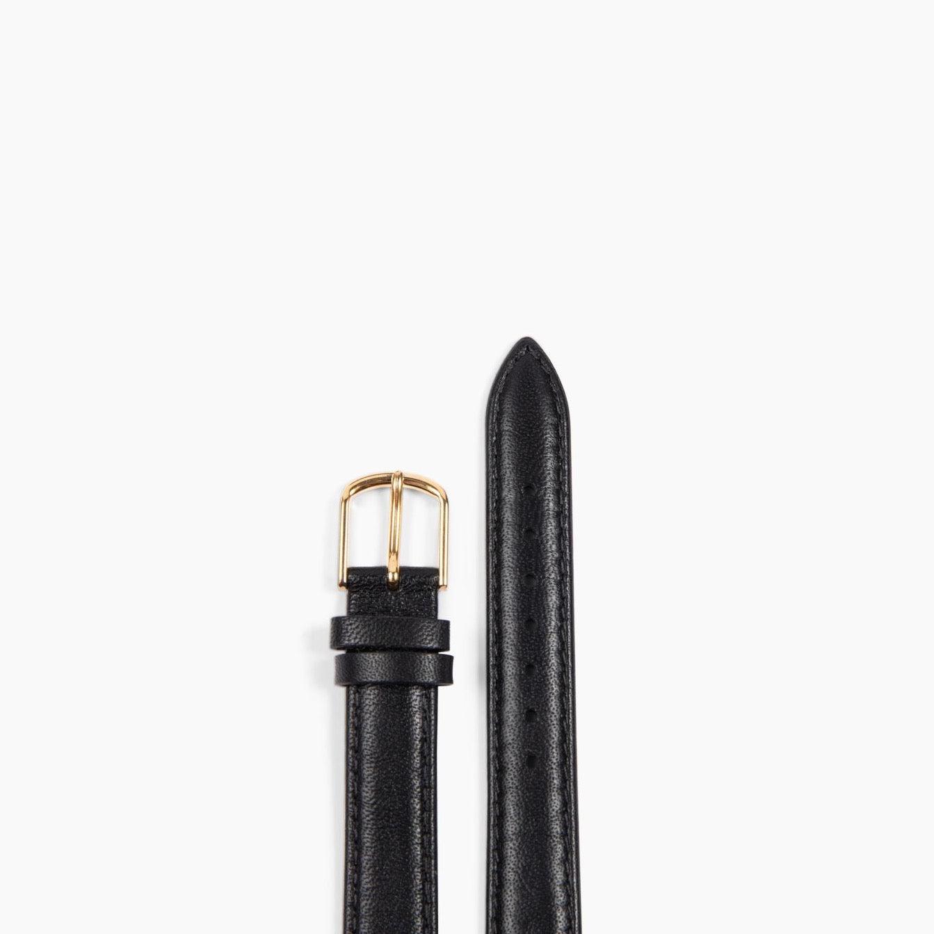 black leather strap with gold clasp