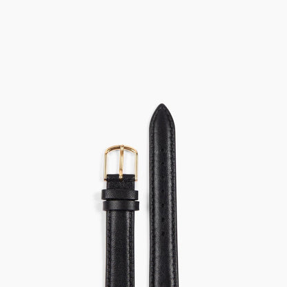 black leather strap with gold clasp