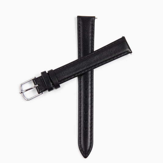 black leather strap with silver clasp
